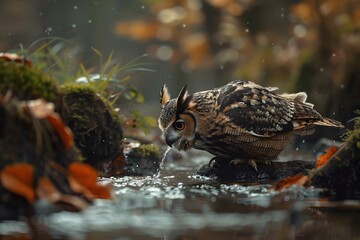 an owl was drinking in the river