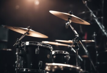 studio drums set rock performance in black focused background 