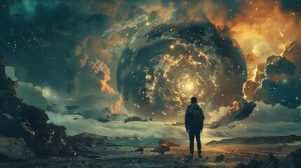 Obraz premium A time traveler encountering their past self in a paradoxical moment,