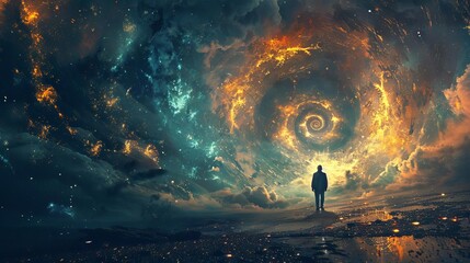 A time traveler encountering their past self in a paradoxical moment,