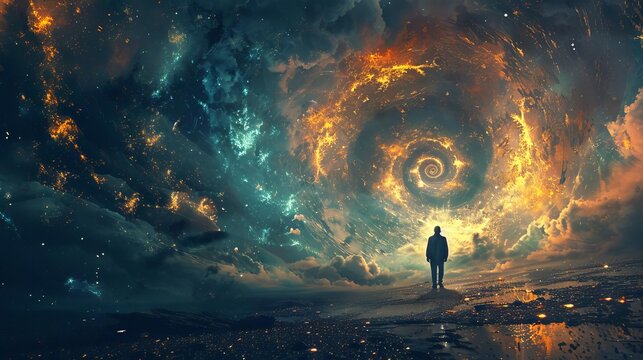 A time traveler encountering their past self in a paradoxical moment,