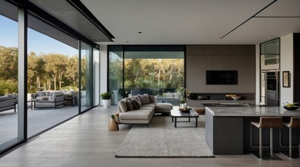 Contemporary Elegance: Open-Plan Living and Kitchen Space. Generative AI