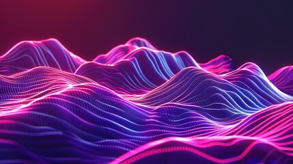 Abstract modern colorful futuristic 3D digital landscape with glowing neon lights and wavy patterns, perfect for technology backgrounds.