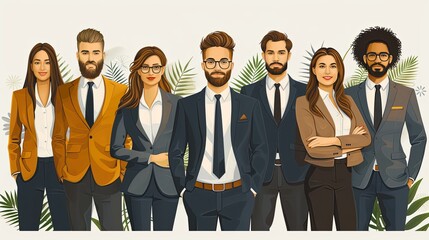 Obraz premium Business team at work. Large group of business workers wide format. Business vector illustration