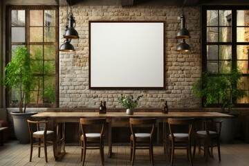 Empty frame hanging on wall in modern dining room