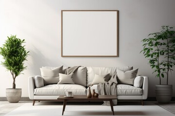 Empty frame hanging on wall in modern living room