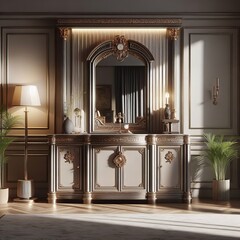 Elegant and luxurious interior design of a living room with classic furniture and lighting