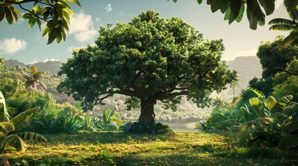 The tree is surrounded by a lush and vibrant landscape reflecting the potential for a fruitful and fulfilling life.