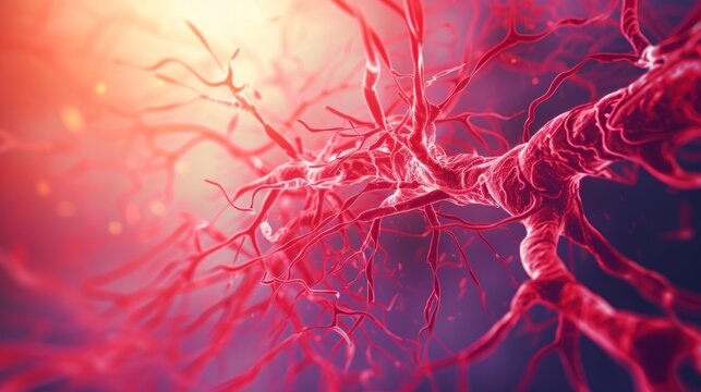 3D illustration of blood vessels inside the muscle. bright colored theme. A biological sample of medical reference