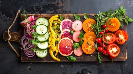 A rustic wooden ting board with sliced fruits and vegetables ready for slow cooking and fermentation.
