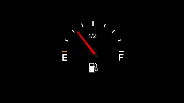 Empty gas fuel gauge dial 2d animation black screen
