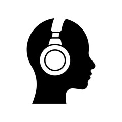 Head wearing headphones icon isolated on white background.