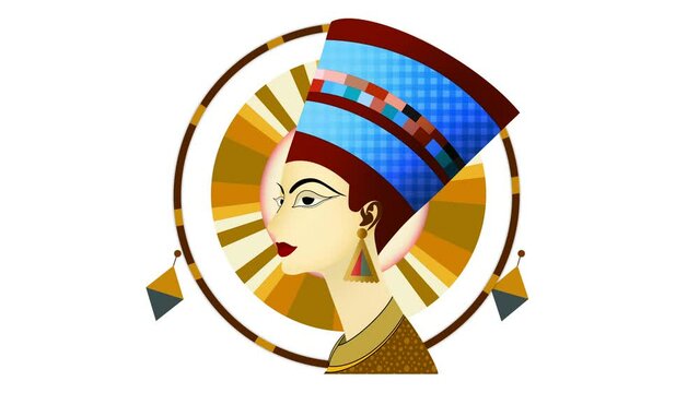 Ancient Egyptian bust Nefertiti isolated statue art woman famous cut out face colorful art artwork culture, Egyptian queen, wife of the Pharaoh Akhenaten, Ancient bust of Nefertiti