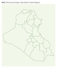 Republic of Iraq plain country map. High Details. Outline Regions style. Shape of Republic of Iraq. Vector illustration.