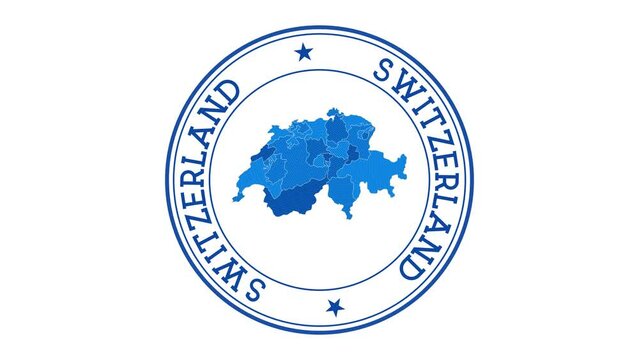 Switzerland intro. Badge with the circular name and map of the country. Switzerland round logo animation.