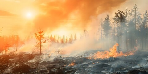 Impact of Wildfire on Pine Forests During Dry Season: Global Consequences of Natural Disasters. Concept Wildfires, Pine Forests, Dry Season, Global Consequences, Natural Disasters