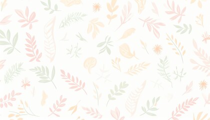 Seamless pattern with soft pastel-colored leaves and botanical elements. Ideal for wallpaper, backgrounds, and textile projects.