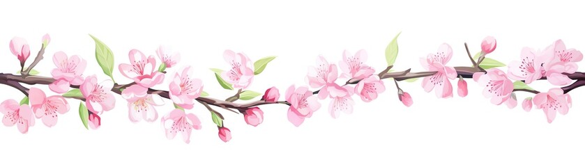 Delicate watercolor illustration of pink cherry blossoms on a branch, perfect for spring-themed designs and background elements.