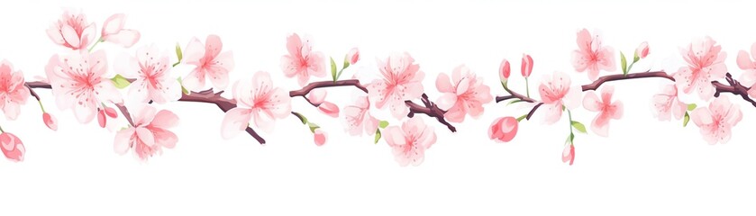 Elegant watercolor cherry blossom branches in full bloom on a white background, perfect for spring-themed designs and invitations.