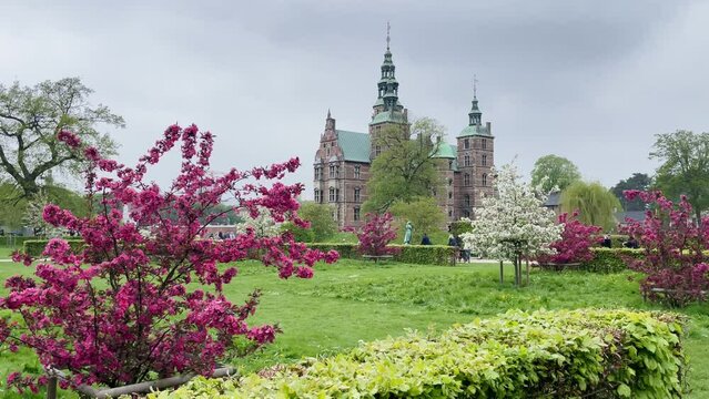 Frederiksborg Castle of Copenhagen with Colorful Trees in Danish Spring Season