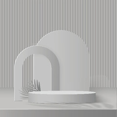 3d white color podium and minimal white wall scene Vector