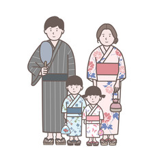 浴衣を着た家族