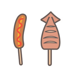 シンプルなフランクフルトとイカ焼きのイラスト