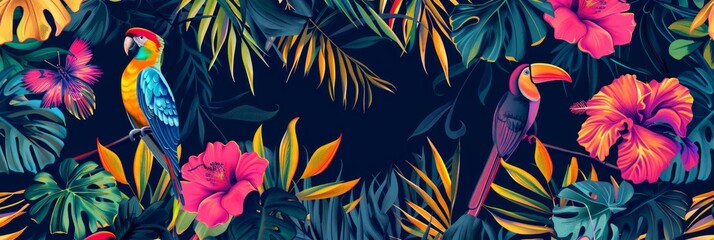 Floral and Leaf Pattern with Birds Seamless. Beautiful background, Abstract pattern background.