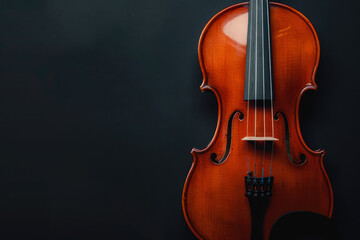 Fototapeta premium Classic Wooden Violin Closeup On Neutral Black Background Created Using Artificial Intelligence