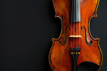 Classic Wooden Violin Closeup On Neutral Black Background Created Using Artificial Intelligence