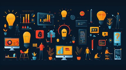 Obraz premium Design and development concept illustrations. Set of people vector illustrations in various activities of graphic and web design and development, social media, creative process, app development