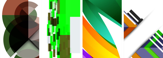 Vector posters - minimalist geometric abstract backgrounds, featuring circles, lines, and triangles in clean, modern design