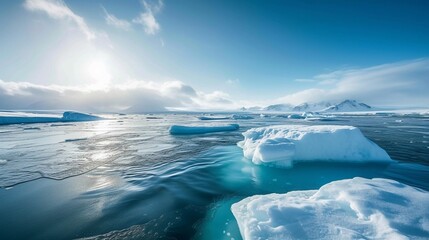 Stunning Arctic Landscape, Icebergs and Glacial Beauty Under a Bright Sun. Generative AI