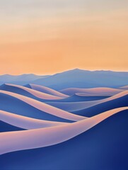Modern organic surreal desert landscape under tranquil sunset