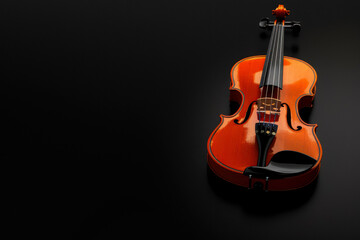 Classic Wooden Violin Closeup On Neutral Black Background Created Using Artificial Intelligence