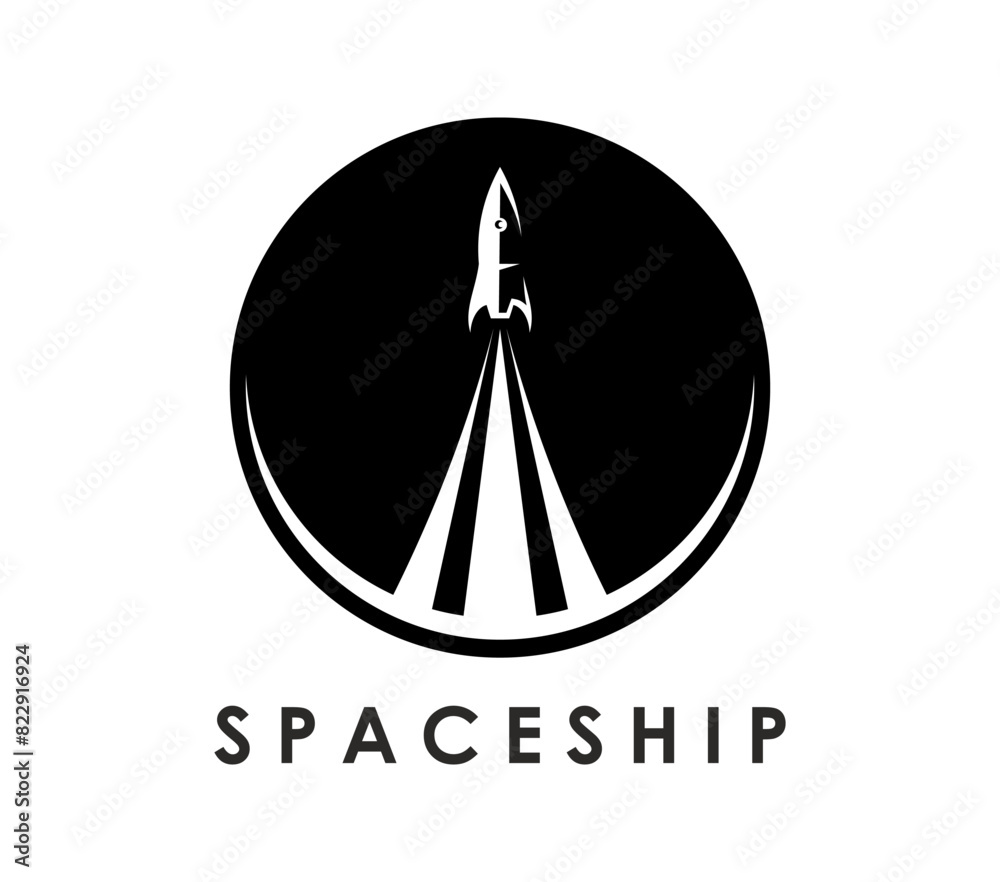 Poster spaceship icon of rocket launch, vector spacecraft, astronomy and galaxy explore. rocket, spaceship 