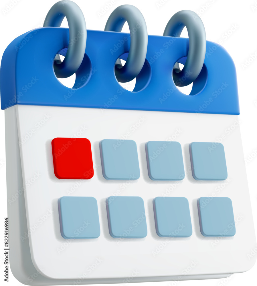 Aufkleber 3D calendar icon, schedule plan or planner organizer for app or application, isolated vector. Calendar in 3D with month or week page on binder rings with event date notification for schedule agenda