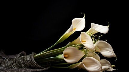 Deepest sympathy card with calla flower on black background condolences on deaths Funeral concept
