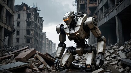 Renaissance Resurgence: Corroded Cybernetic Entity Amidst Ruins