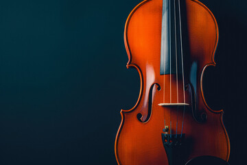 Classic Wooden Violin Closeup On Neutral Black Background Created Using Artificial Intelligence