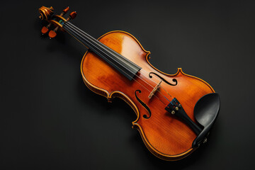Fototapeta premium Classic Wooden Violin Closeup On Neutral Black Background Created Using Artificial Intelligence