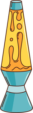 Retro groovy lava lamp or cartoon hippie 70s symbol, vector funky comic sign. Groovy lava lamp with yellow floating melt, summer hippie, disco or rave and pop art symbol of funny light bulb