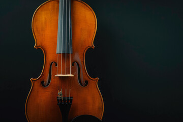 Classic Wooden Violin Closeup On Neutral Black Background Created Using Artificial Intelligence