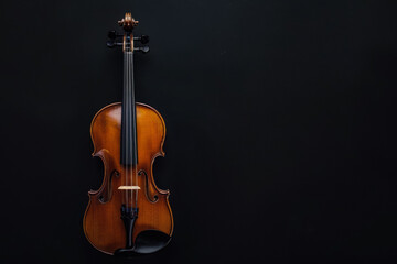Fototapeta premium Classic Wooden Violin Closeup On Neutral Black Background Created Using Artificial Intelligence