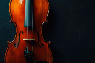 Fototapeta premium Classic Wooden Violin Closeup On Neutral Black Background Created Using Artificial Intelligence