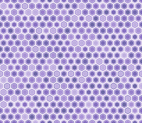 Tileable geometric pattern. Bold rounded hexagons mosaic cells with padding and inner solid cells. Purple color tones. Hexagon geometric shapes. Tileable pattern. Seamless vector illustration.