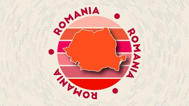 Romania logo intro. Badge with the circular name and map of country. Classy Romania round logo animation.