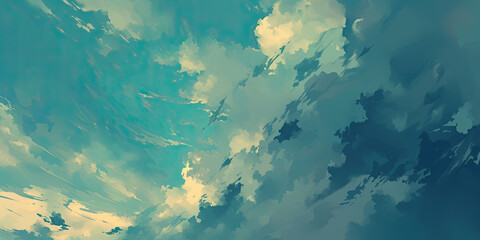 Storm clouds, cloudy moody anime style storms background, cartoon graphics bad weather illustration, generated ai