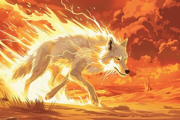 Lightning wolf in mystic landscape