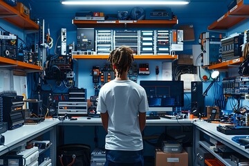 Detailed Illustration of Asic Design Engineer's Workstation and Tools